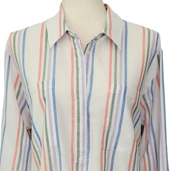 Lands' End Striped Cotton Linen Blend Long Sleeve Half Button Down Tunic Size XL - Picture 4 of 7